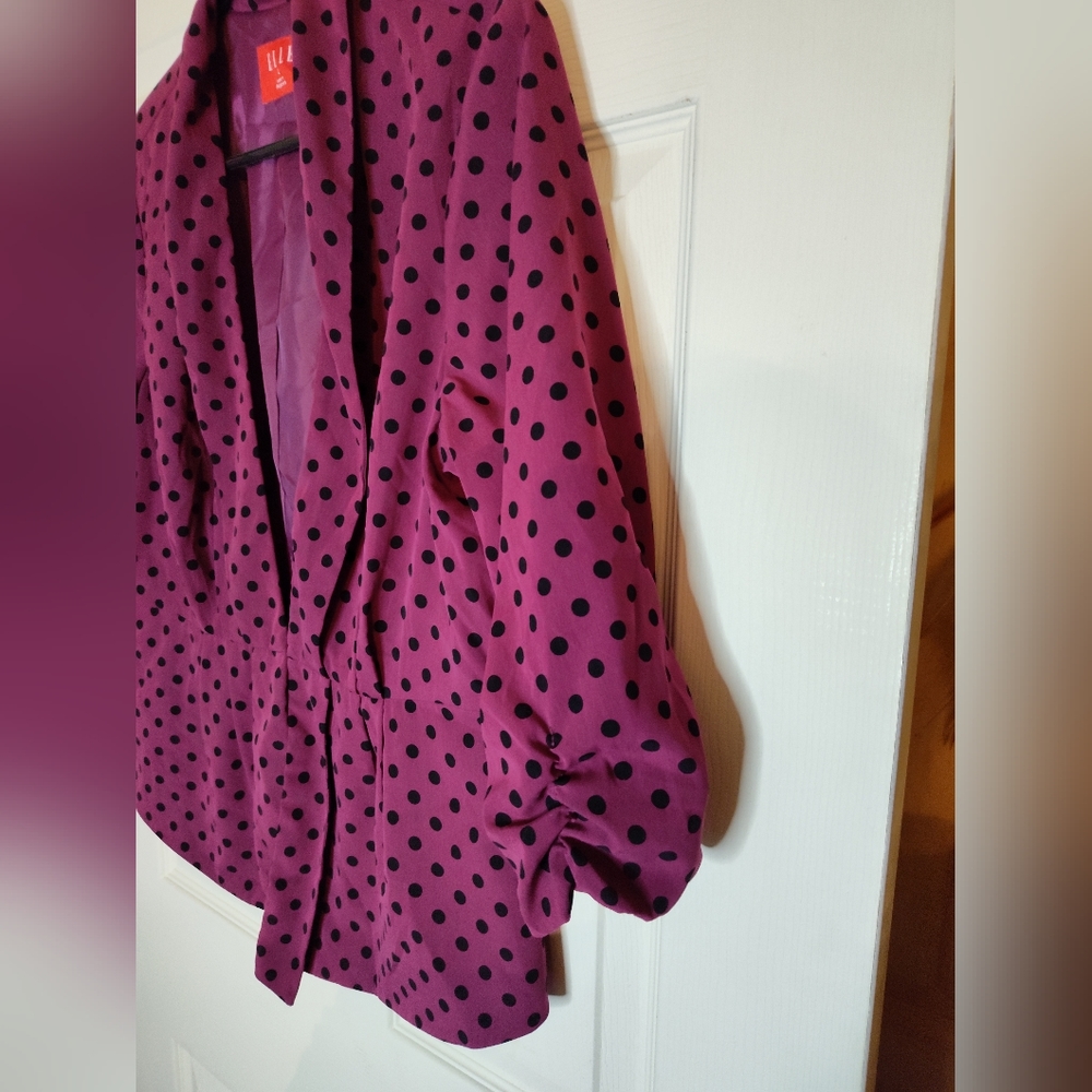 Elle Women's Dark Pink & Black Polka Dot Open Blazer Jacket - Picture 4 of 13